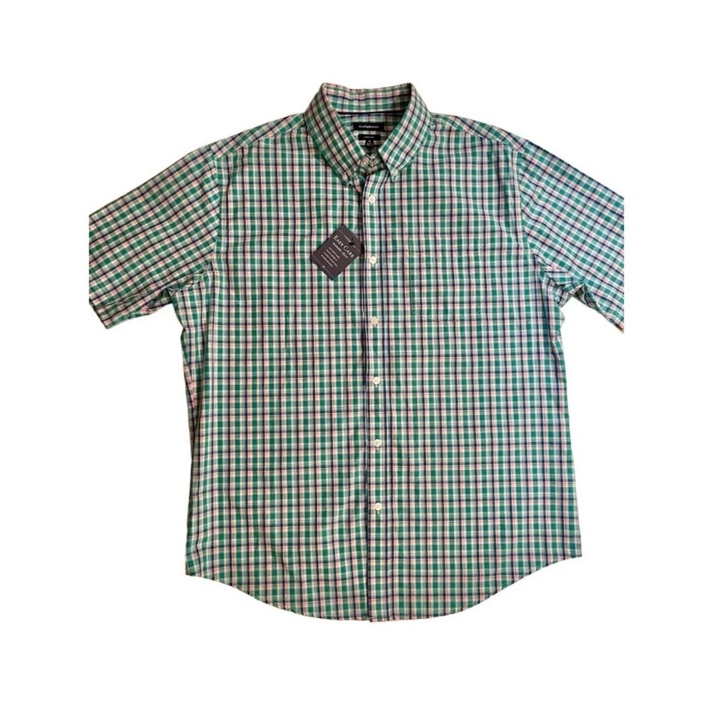 Croft & Barrow Easy Clean Green Plaid Short Sleeve Shirt Button Men’s L NEW